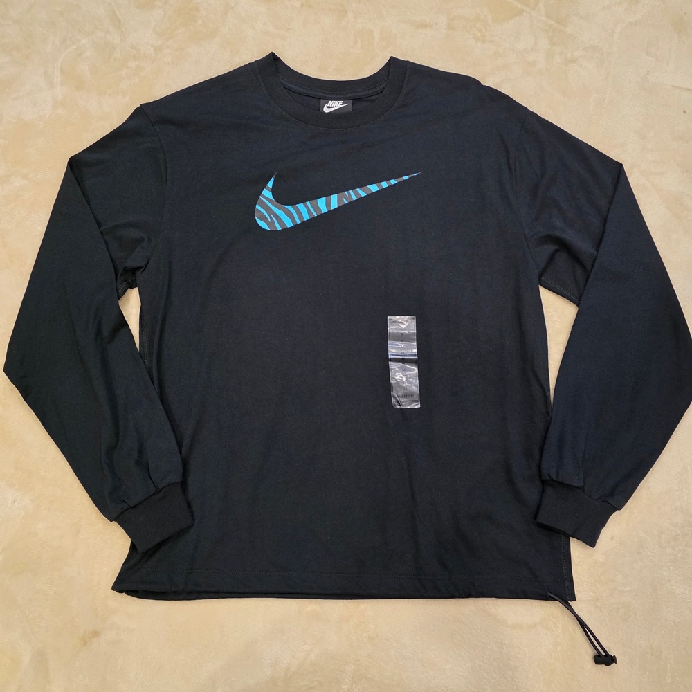 Nike Sportswear Icon Clash Long Sleeve Top Black Blue Zebra Swoosh Size M DC5294